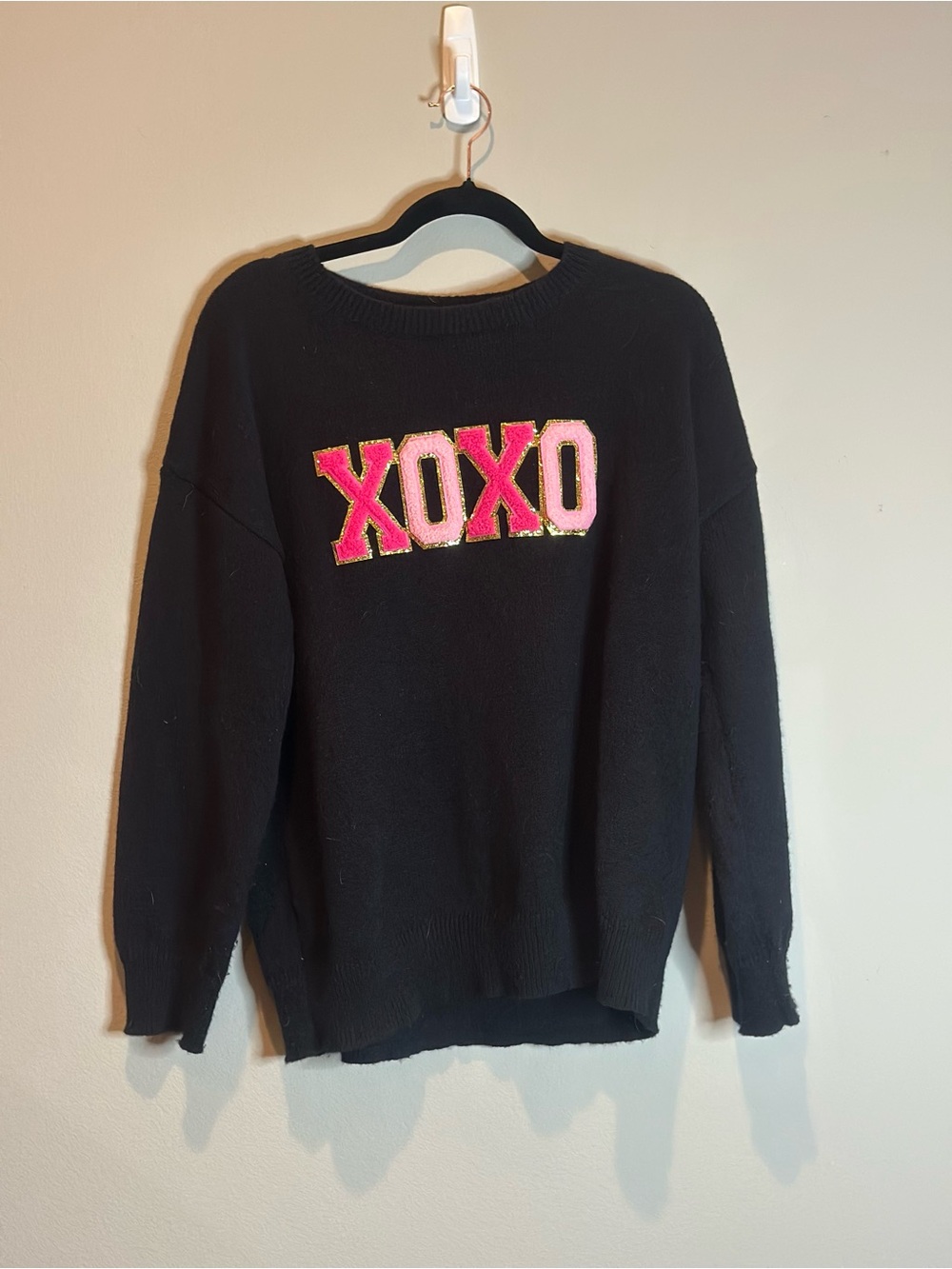 Black Sweater with Pink 'XOXO' Applique